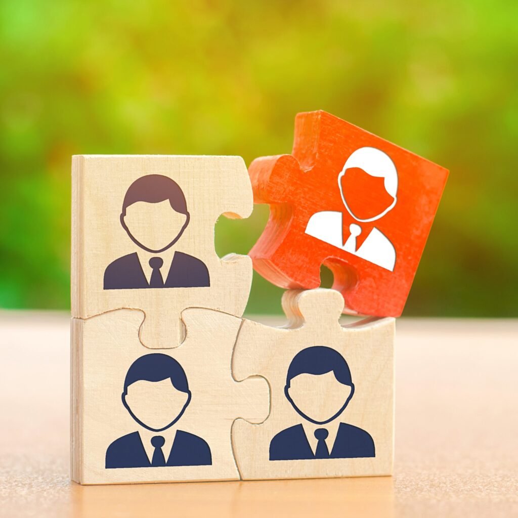 wooden puzzles with the image of workers. the concept of personnel management in the company. dismissing an employees from a team. demotion. bad worker. staff cuts. human resources. hiring, hire